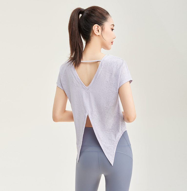 Womens Burnout Yoga T-Shirt Short Sleeve Athletic Top